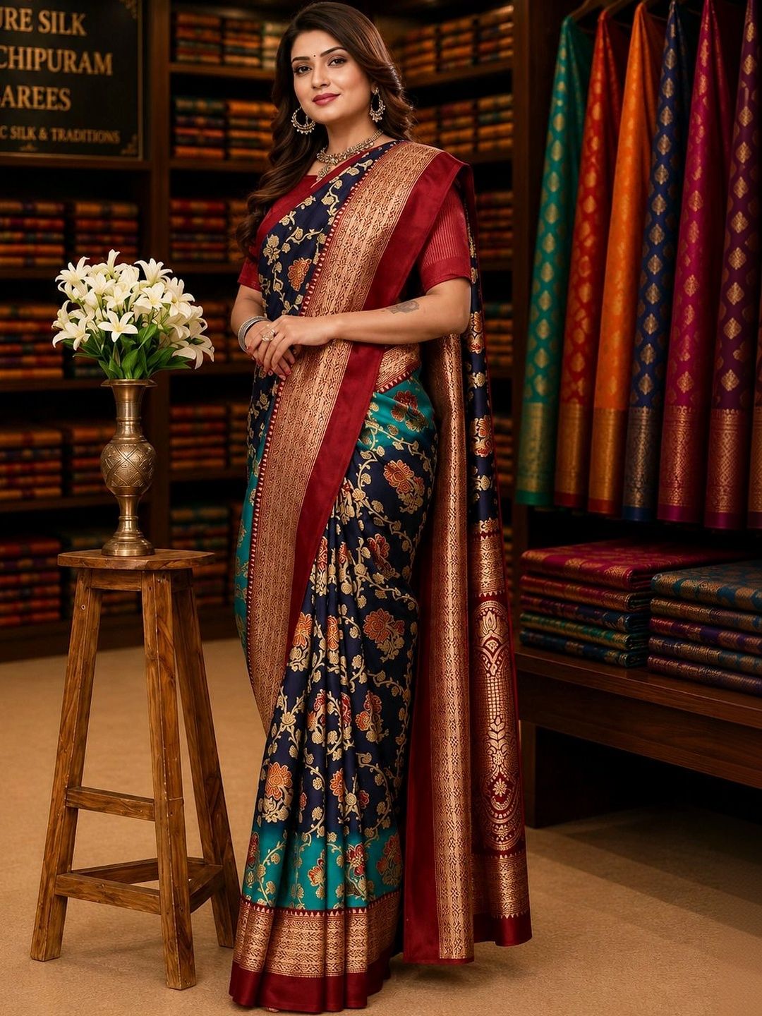 KANURIKAA Ethnic Motifs Zari Art Silk Banarasi Saree