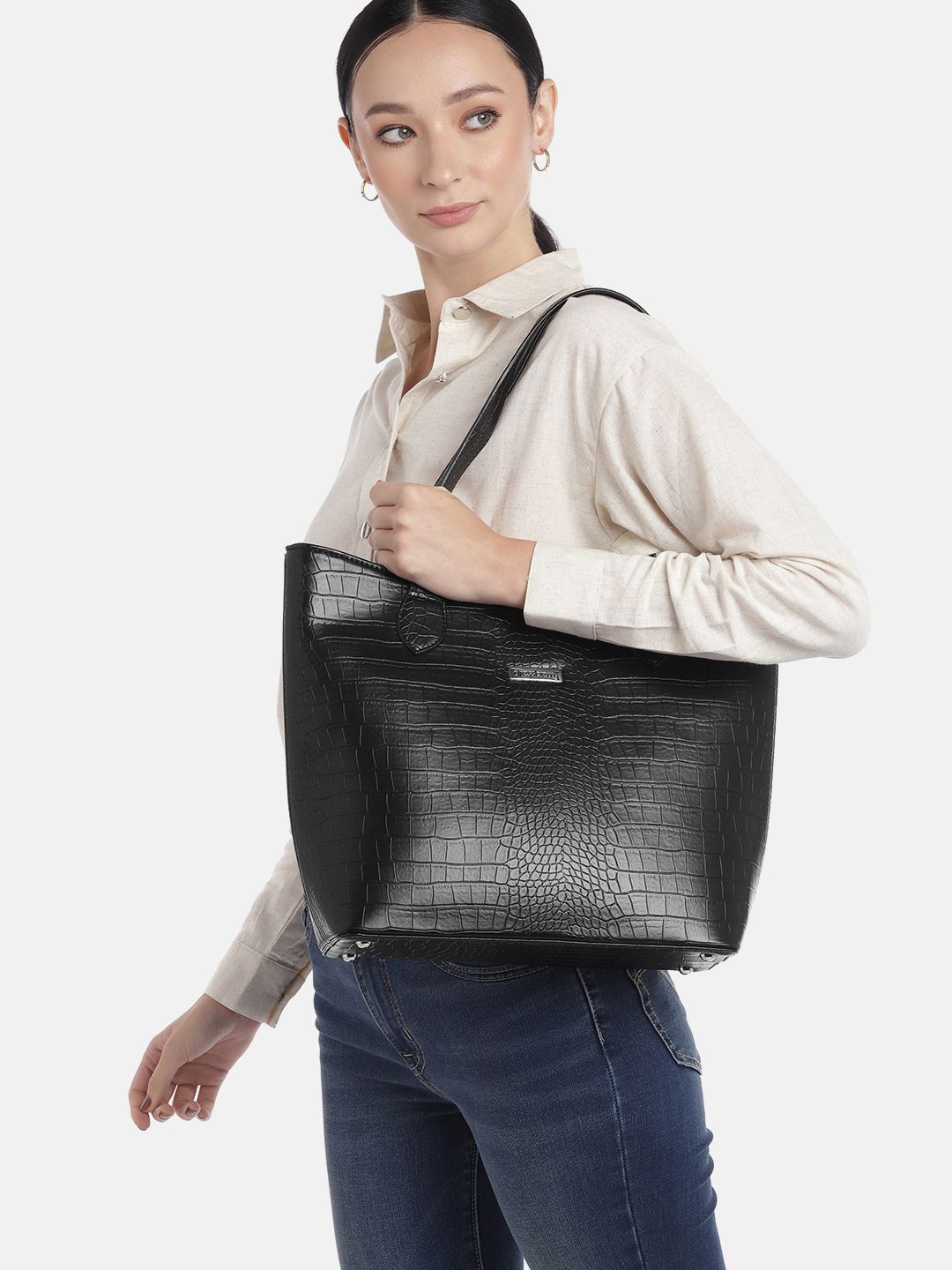 DressBerry Animal Textured Synthetic Leather Large Structured Tote Bag