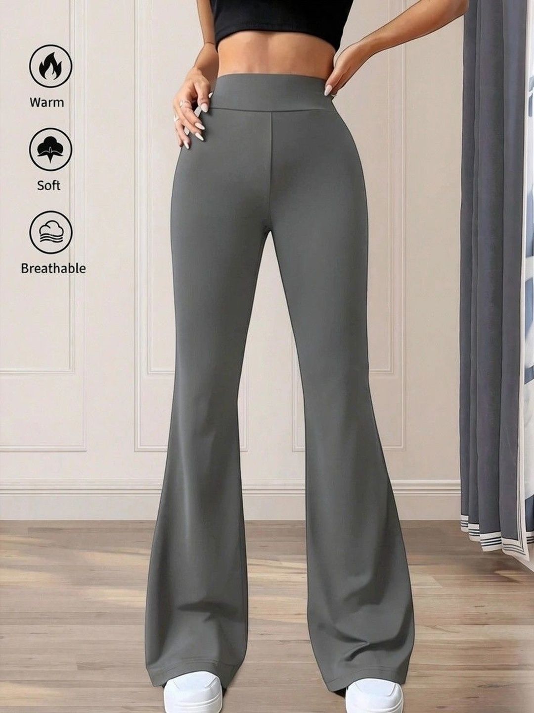 Loomzy Women Flared High-Rise Easy Wash Trousers