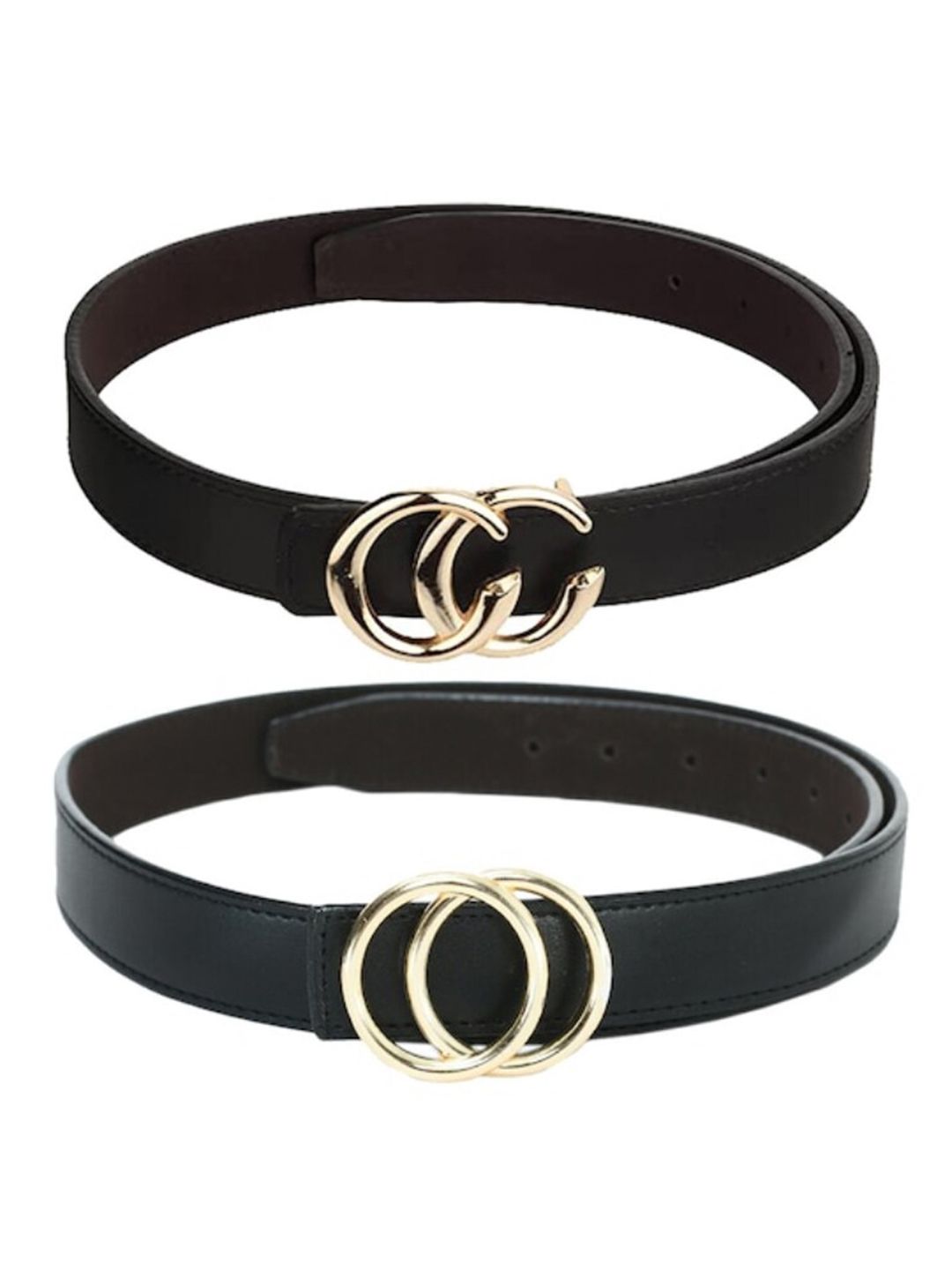 Buy DressBerry Women Pack Of 2 Formal Black Solid Push Pin Closure Belt -  - Accessories for Women