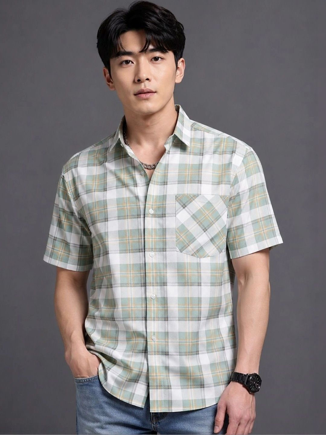 Moda Rapido Men Tartan Checks Checked Casual Shirt