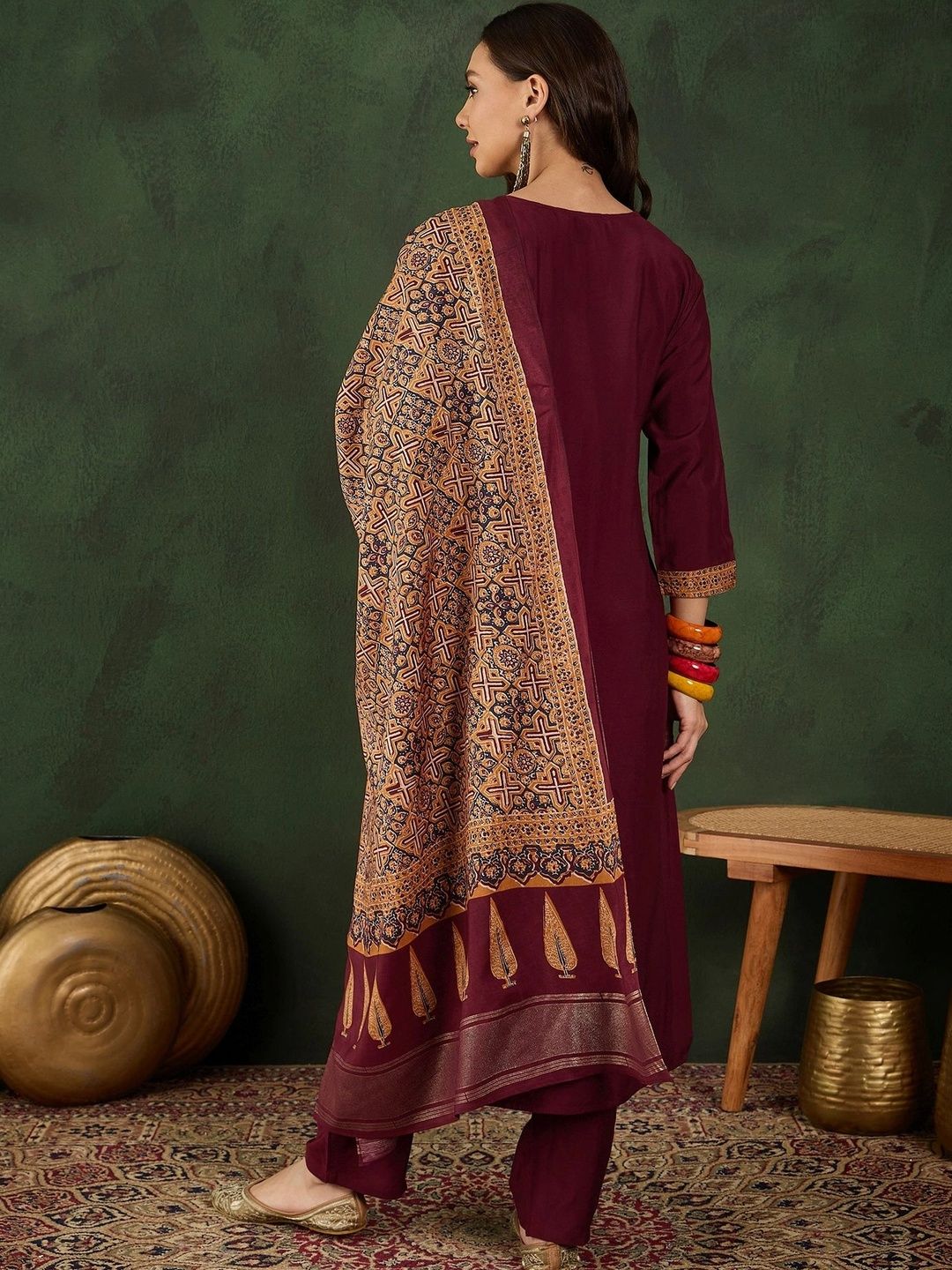 Women Ethnic Motifs Yoke Design Regular Kurta with Trousers & With Dupatta 2