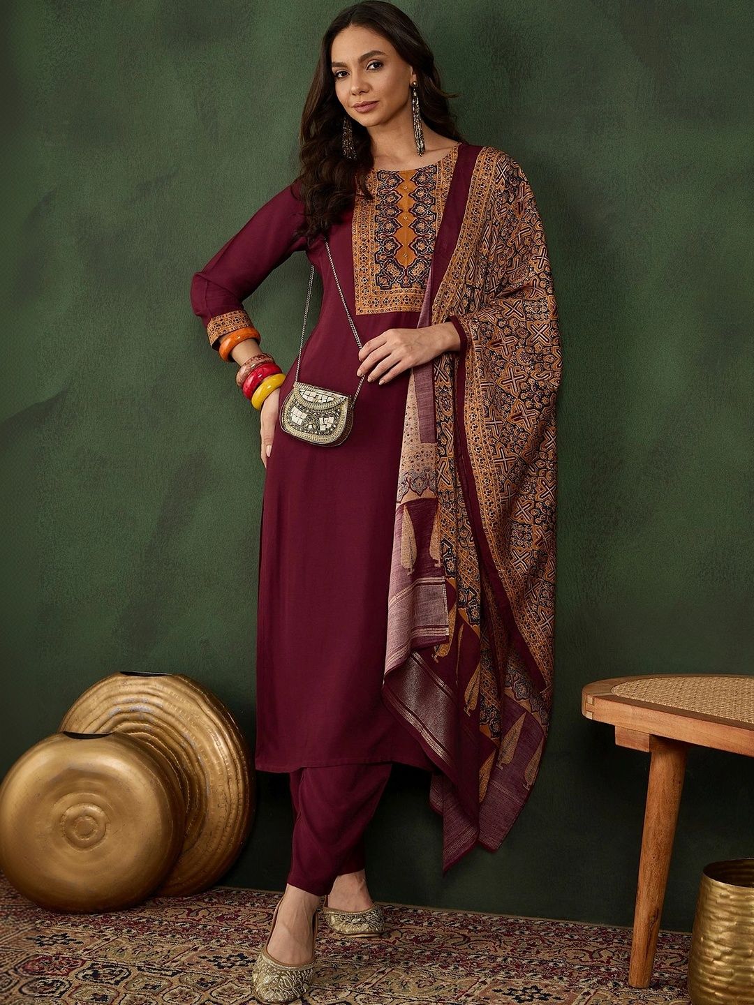 Women Ethnic Motifs Yoke Design Regular Kurta with Trousers & With Dupatta 6