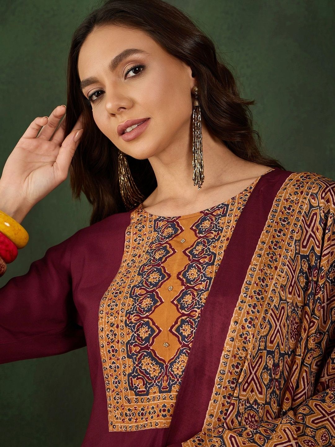 Women Ethnic Motifs Yoke Design Regular Kurta with Trousers & With Dupatta 4