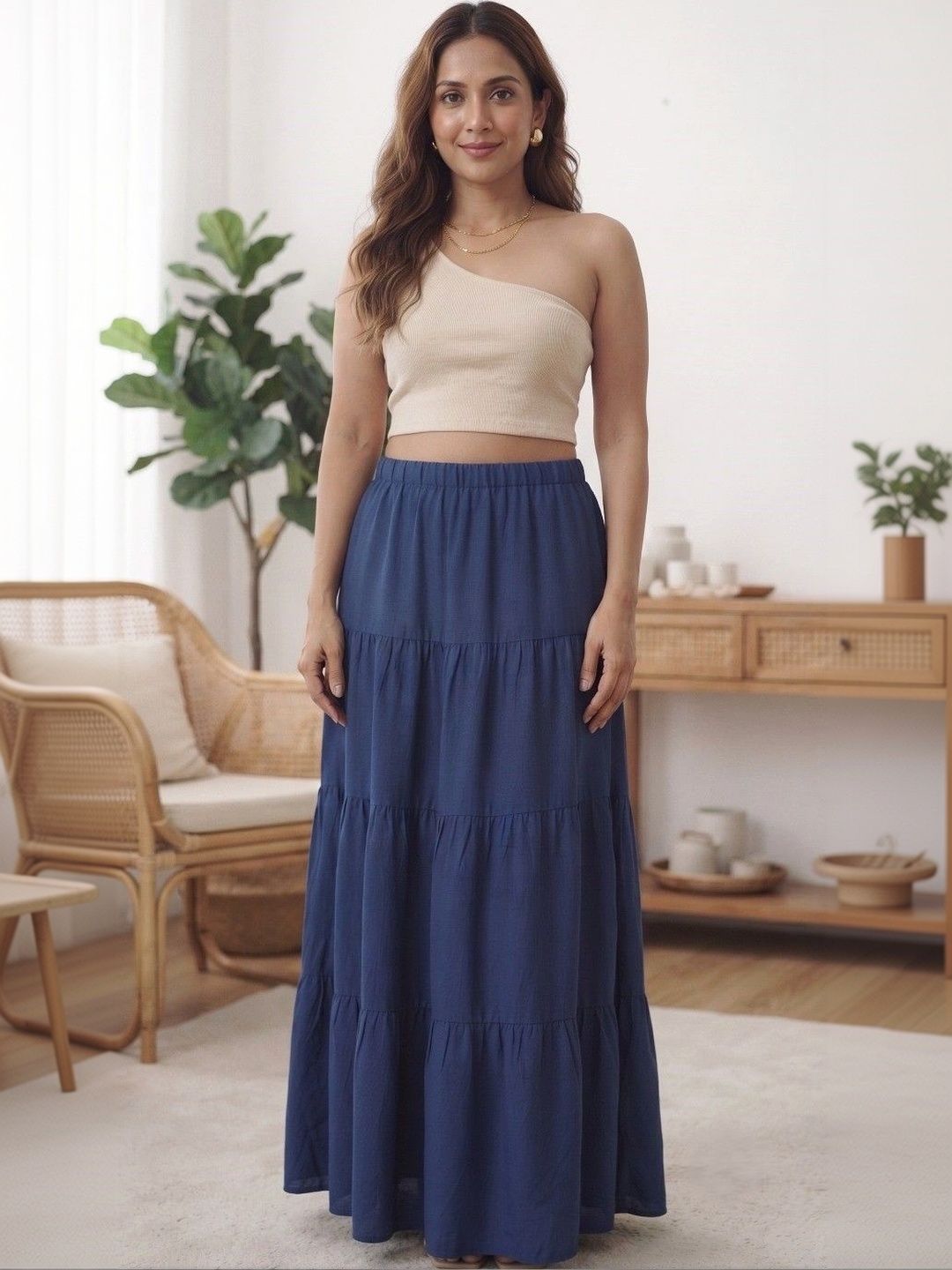 SLF INDIA Women Cotton Cambric Tiered Maxi Tiered Skirt