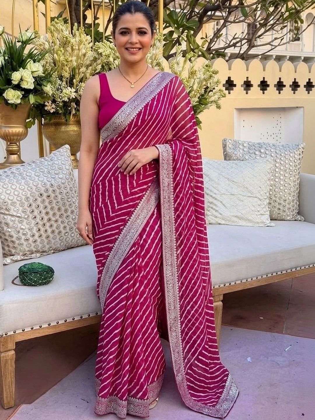 Kalista Leheriya Zari Pure Georgette Leheriya Saree