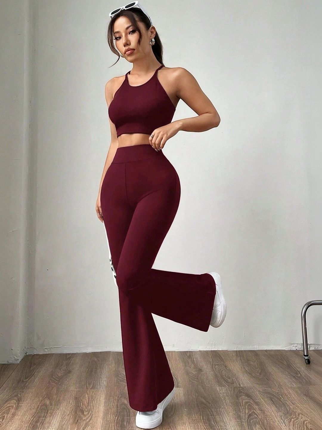Loomzy Women Flared High-Rise Easy Wash Trousers