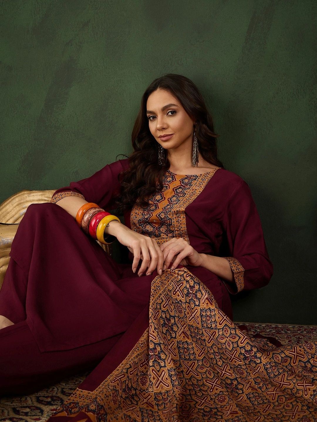 Women Ethnic Motifs Yoke Design Regular Kurta with Trousers & With Dupatta 5