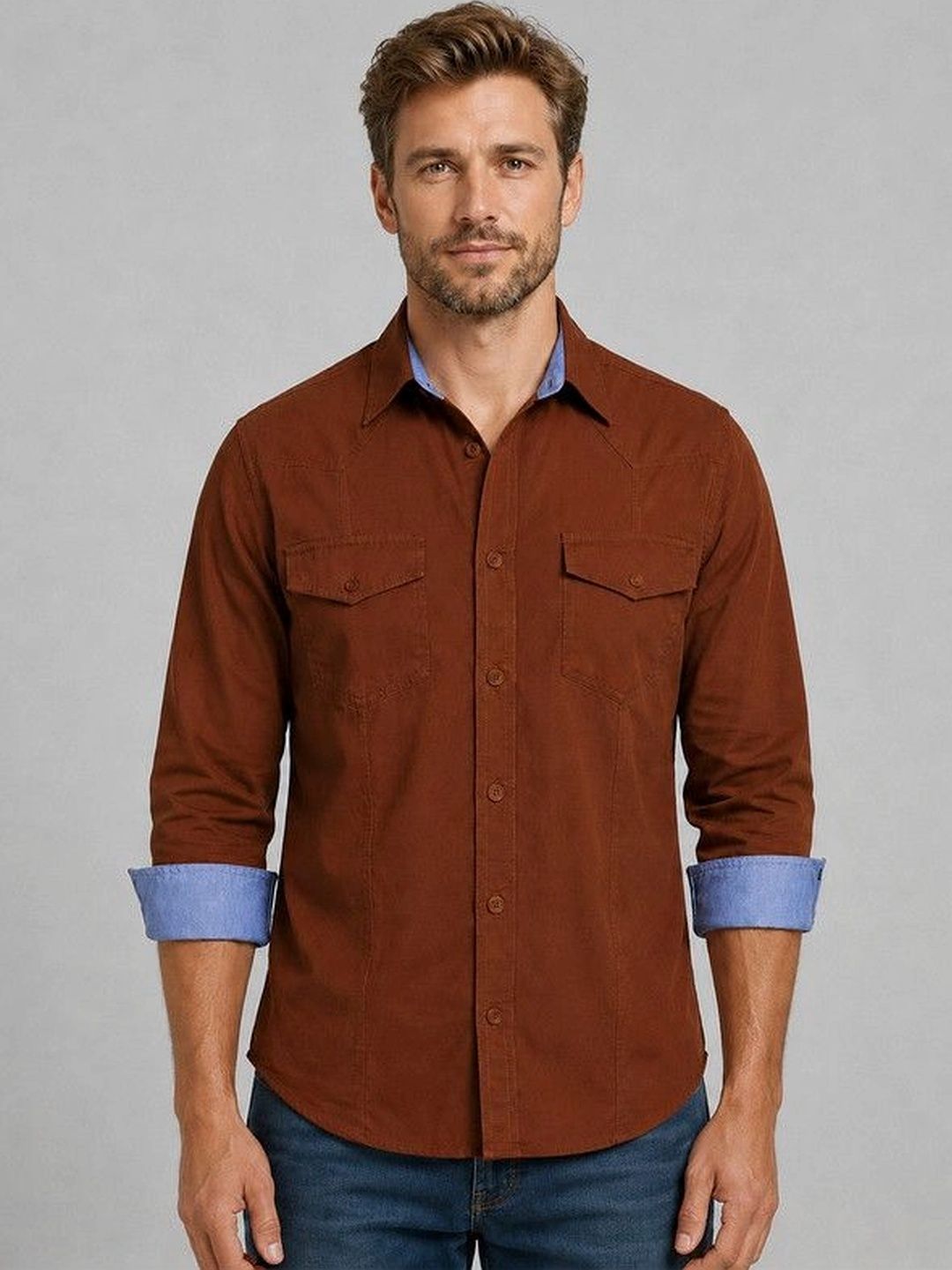 FRANKSHIRT Men Cargo Cotton Casual Shirt