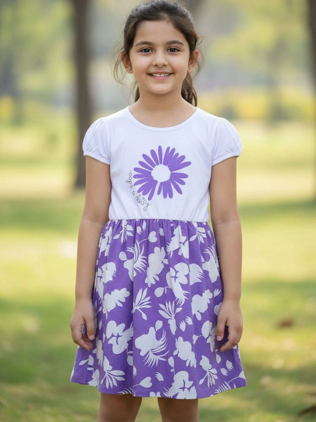 V-Mart Floral Print Puff Sleeve A-Line Dress