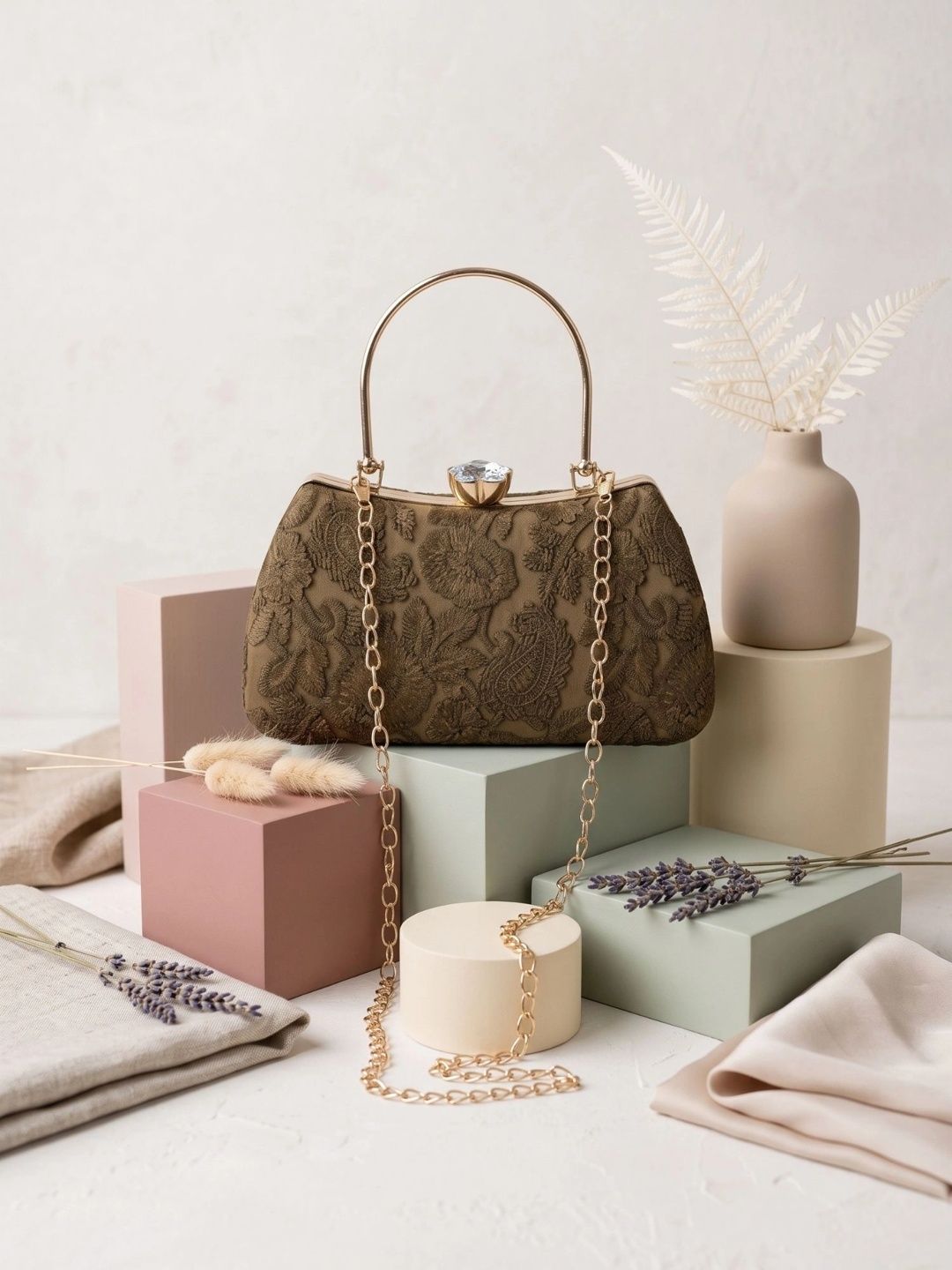 MISHA Embroidered Embellished Box Clutch