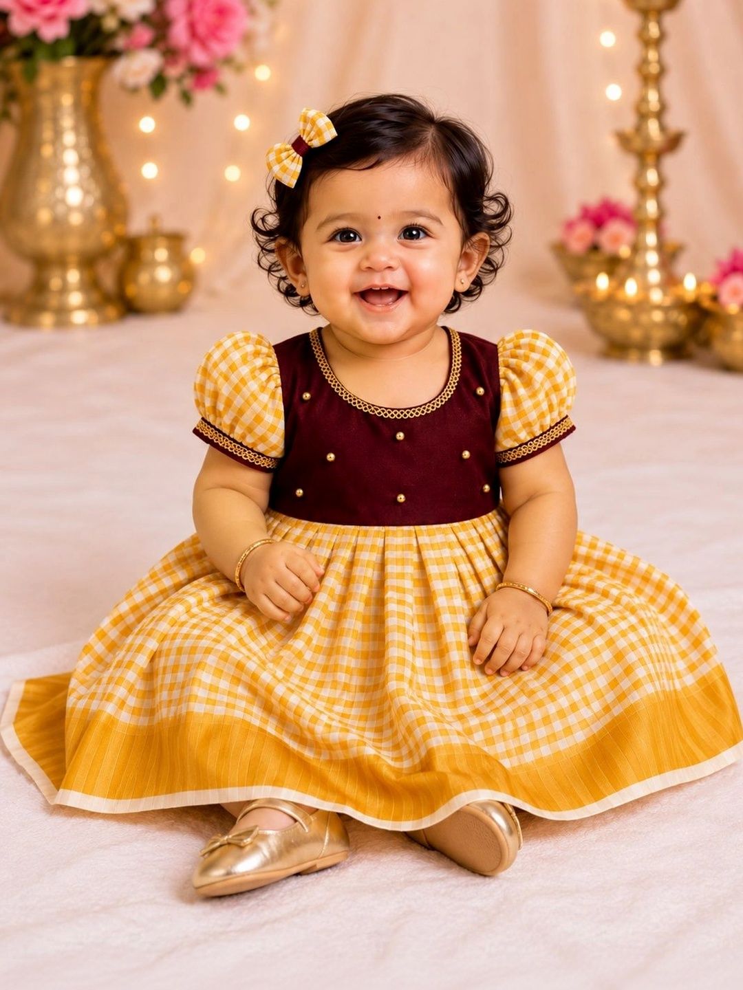 Girls Checked Round Neck A-Line Ethnic Dresses 3