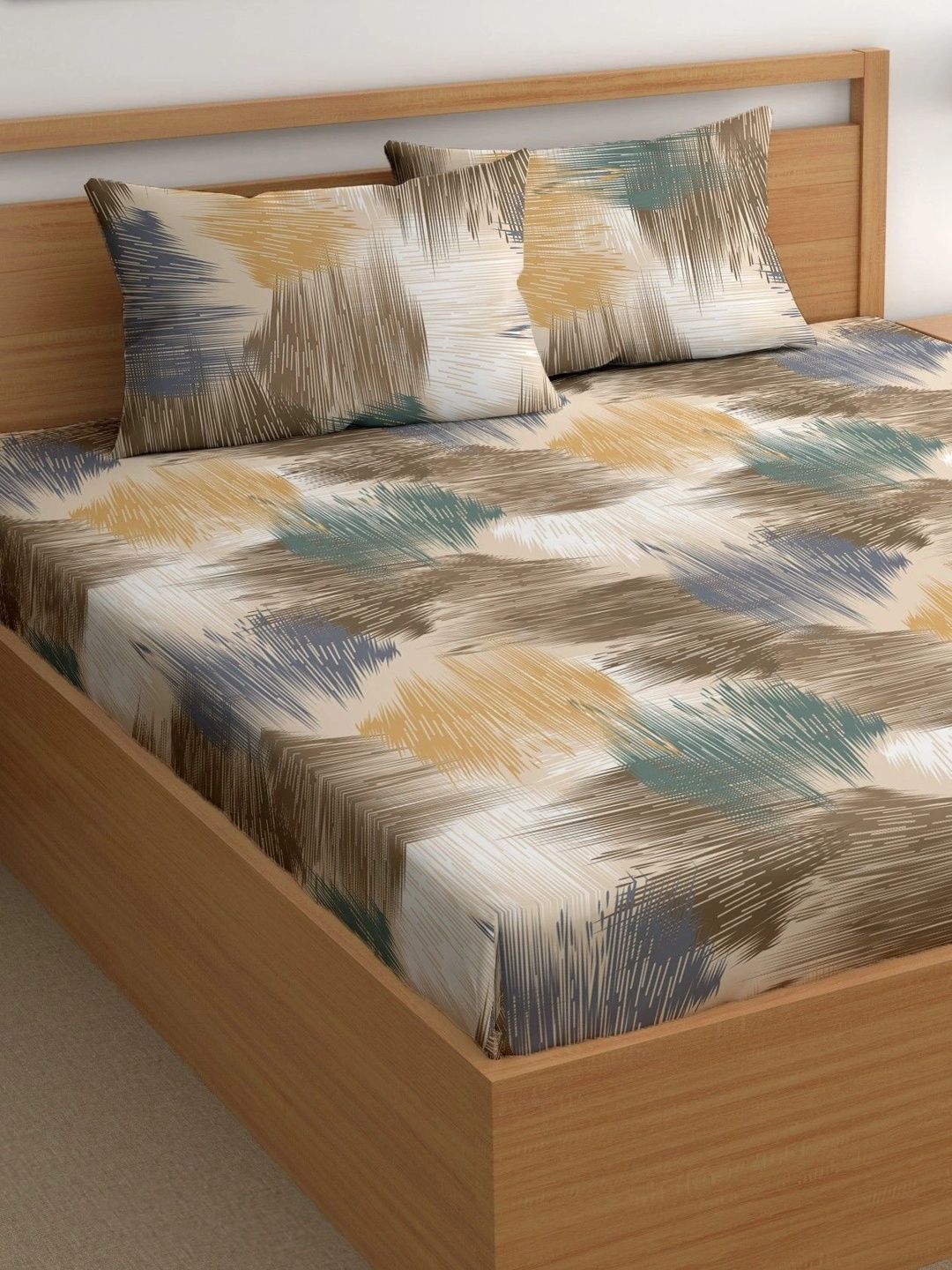 Buy Aura White & Blue 180 TC Bedsheet With 2 Pillow Covers -  - Home for Unisex