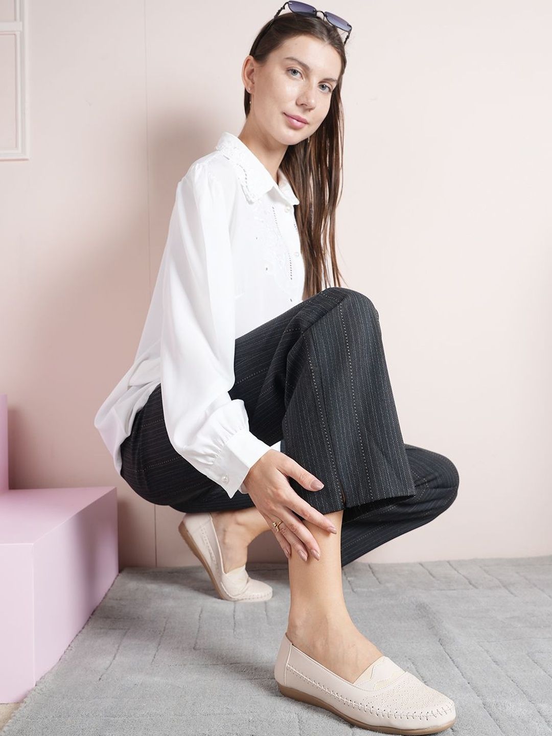 Mast & Harbour Women Textured Mojaris with Embroidered Flats