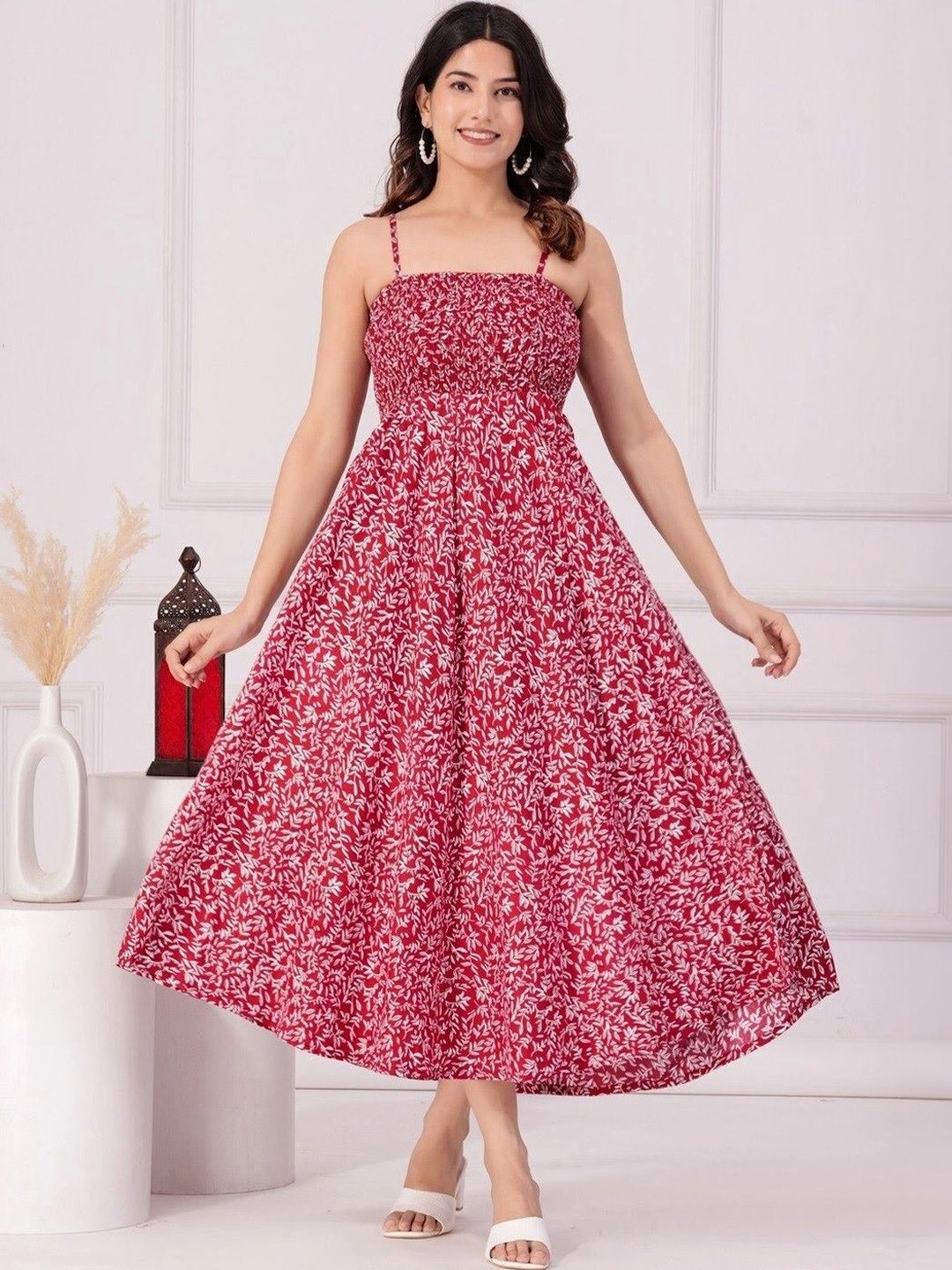 OBLEK Floral Print Fit & Flare Midi Dress