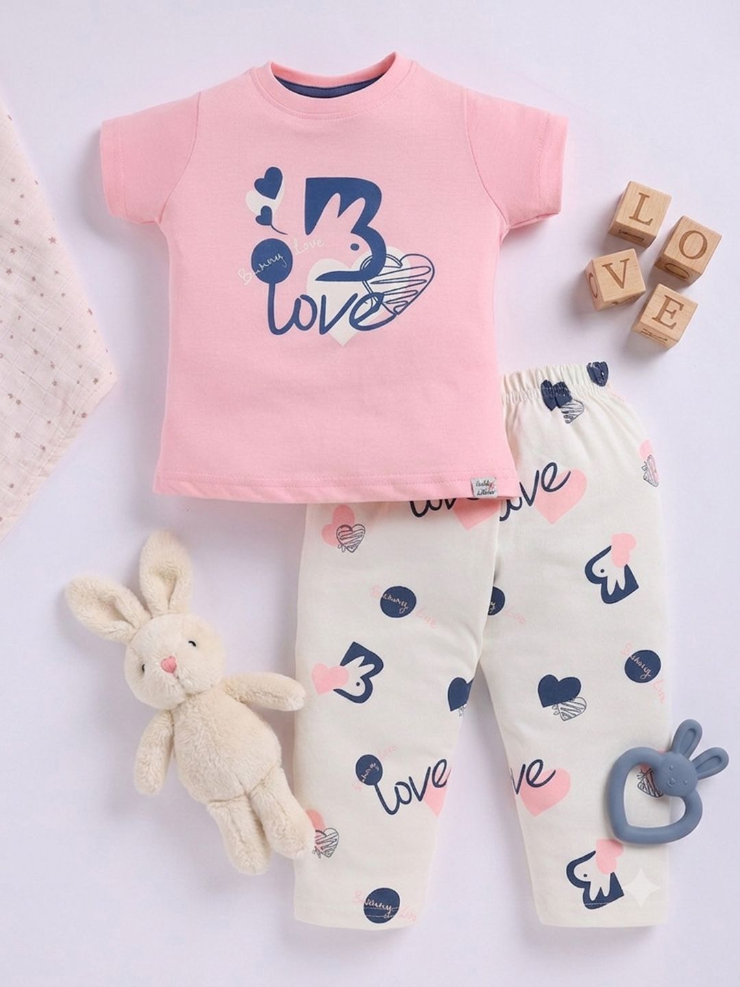 Teddy Girls Typography Printed Pure Cotton Night suit