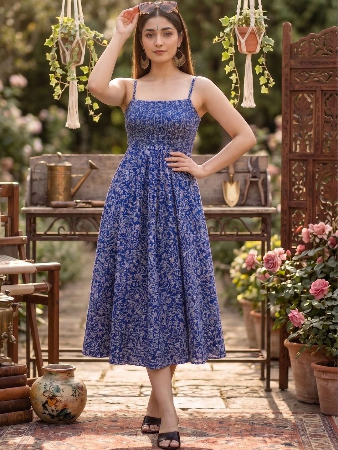 OBLEK Floral Print Fit & Flare Midi Dress