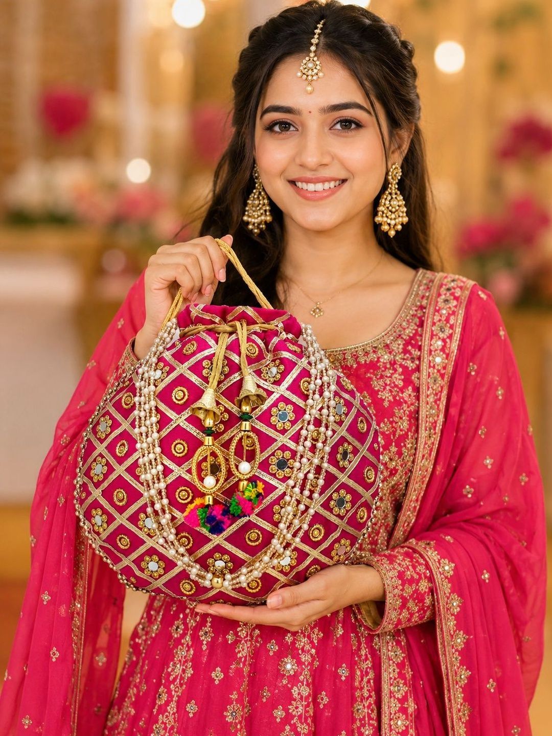 JIVON Embroidered Embellished Potli Clutch