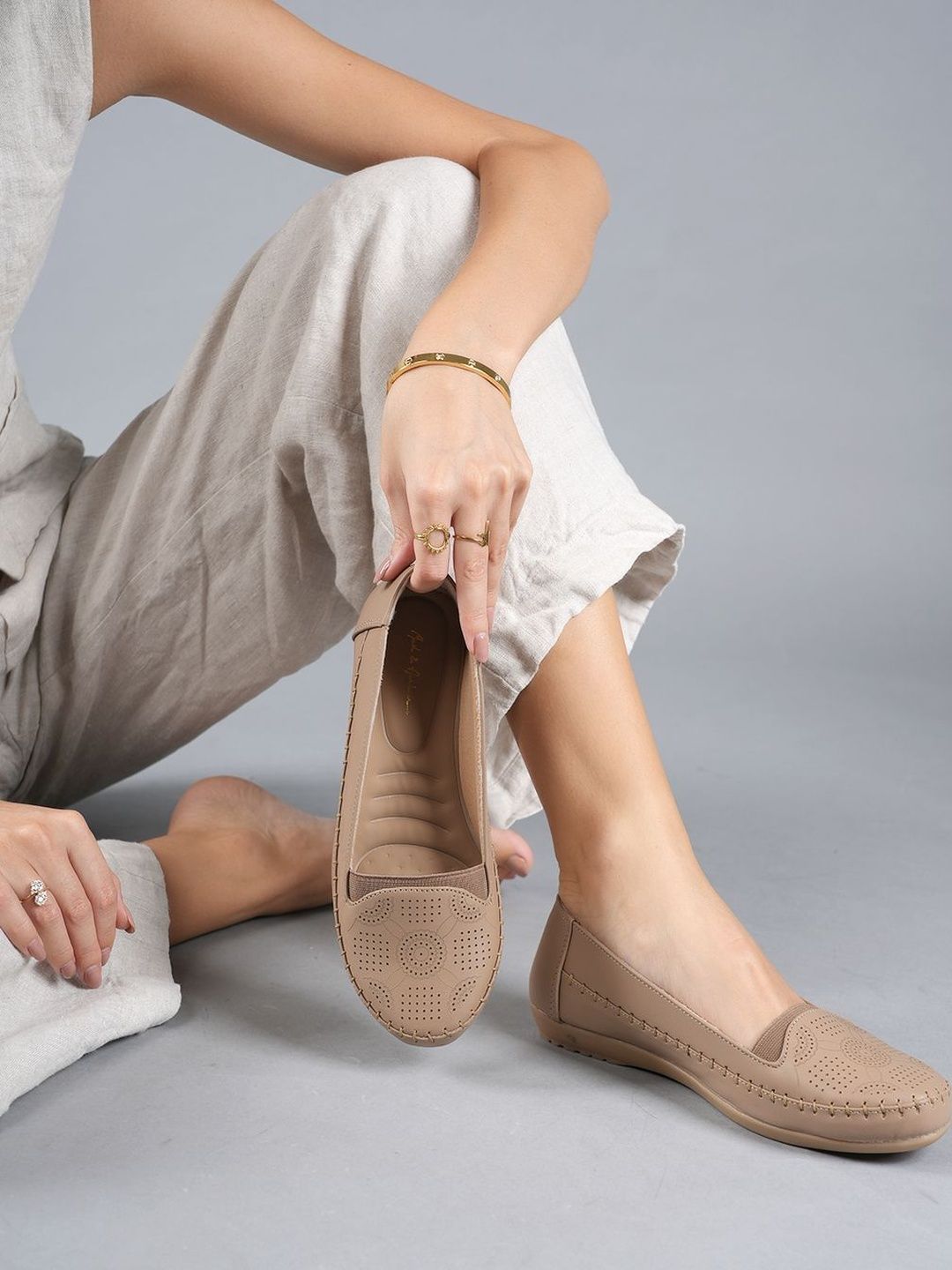 Mast & Harbour Women Textured Open Toe Flats with Laser Cuts