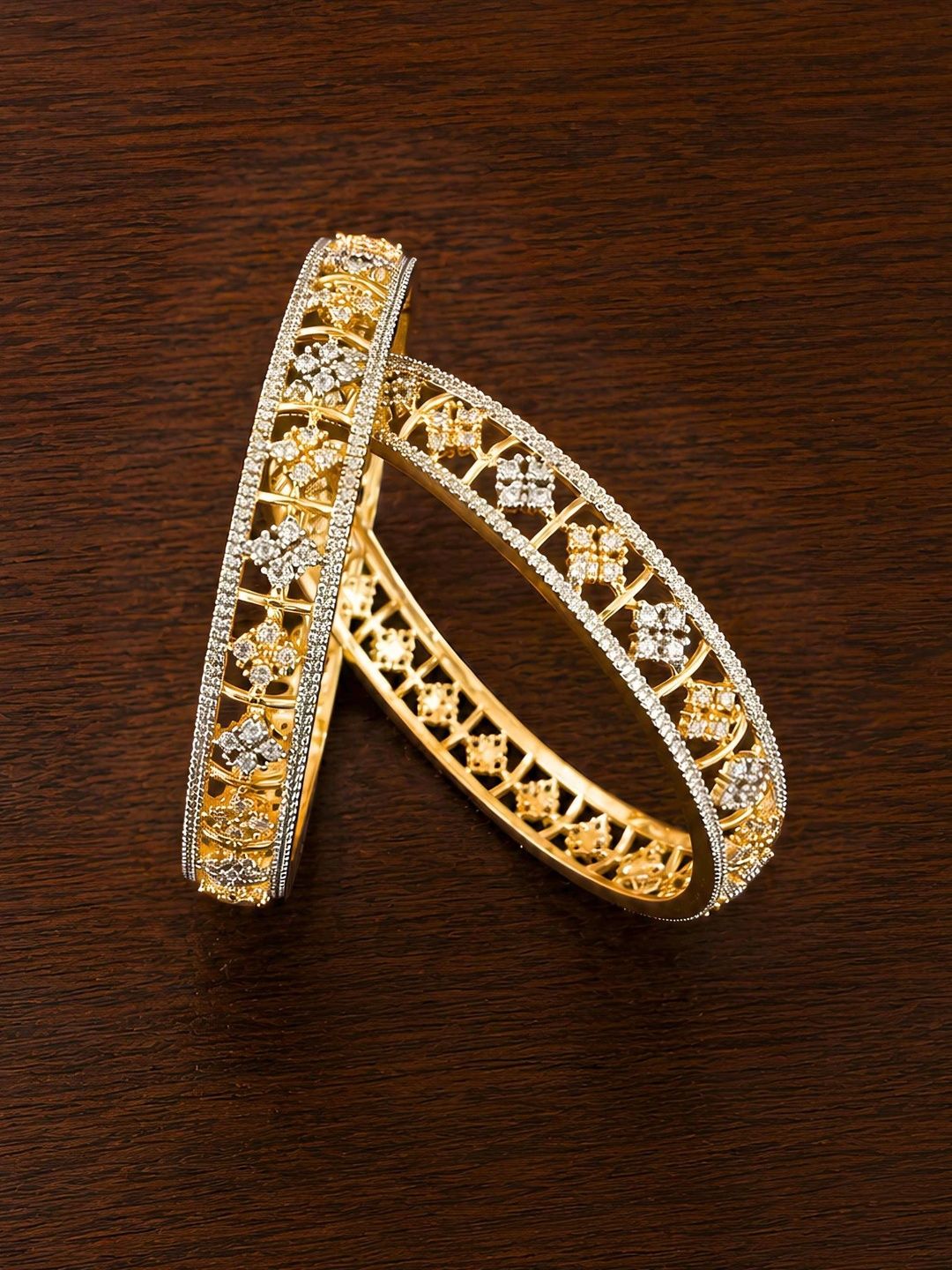 Zevarly Set Of 2 Gold-Plated CZ Studded Bangles