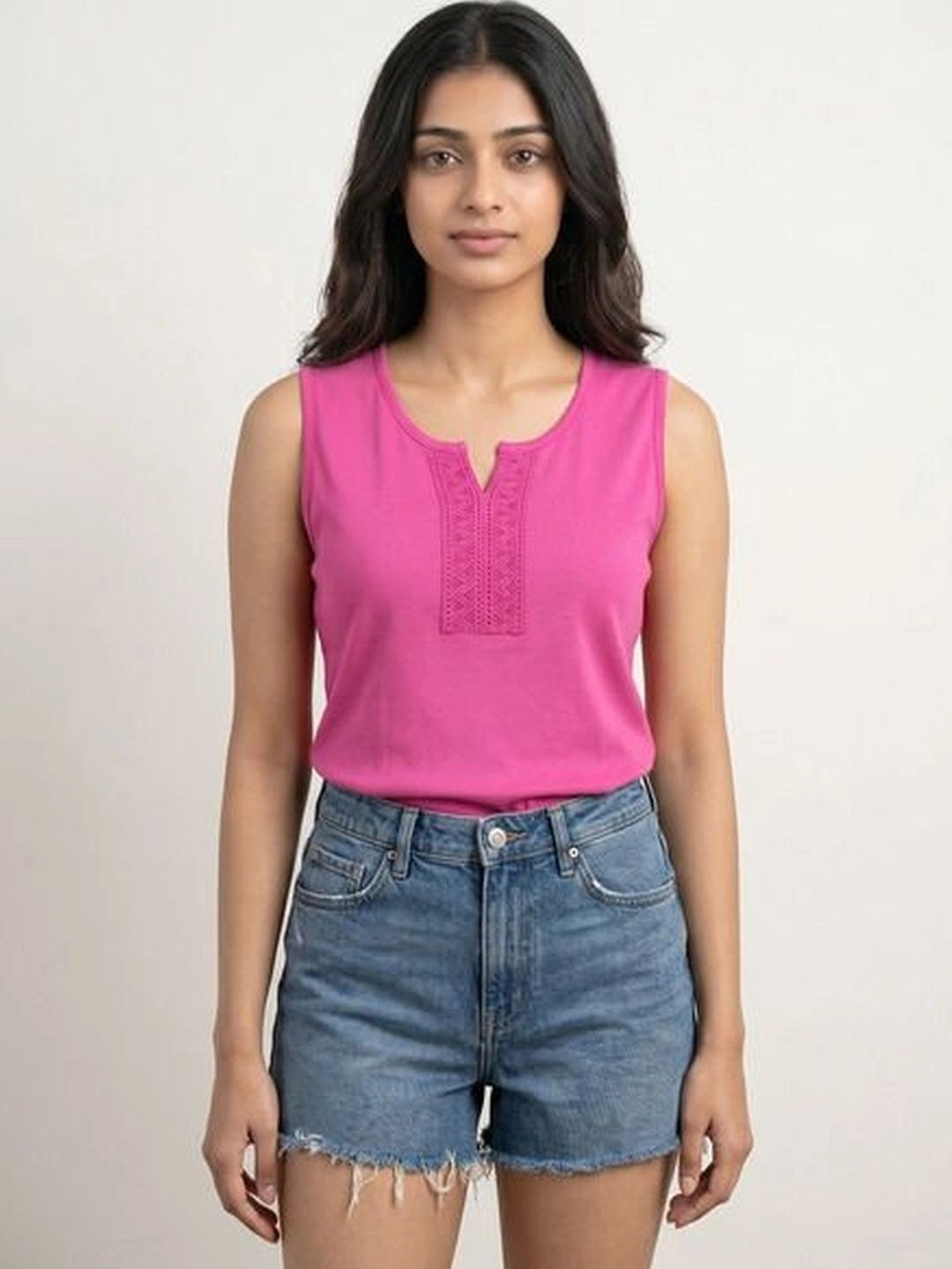 Hive91 Women Solid V-Neck Cotton T-shirt