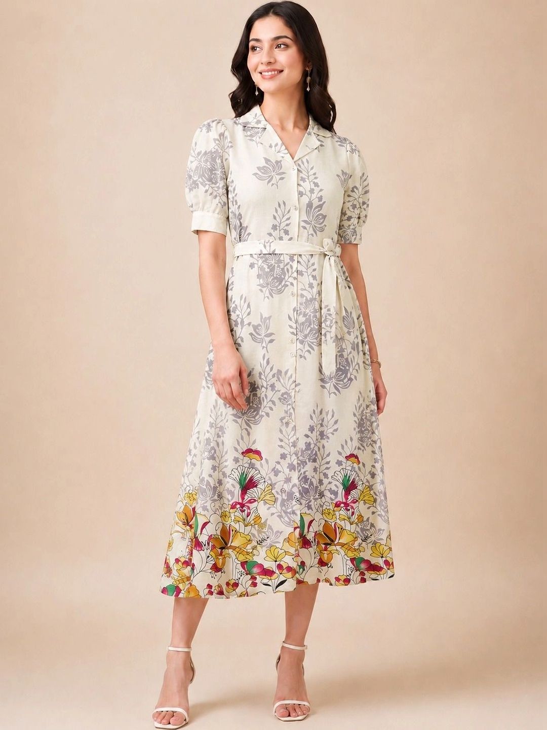 ROSEMELON Floral Print A-Line Midi Dress