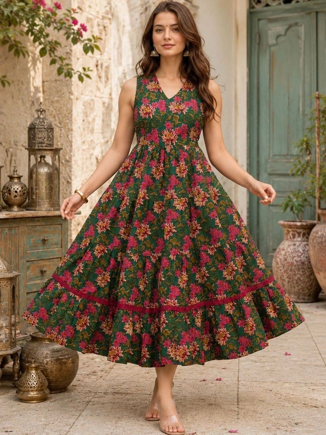 OBLEK Floral Print Fit & Flare Midi Dress