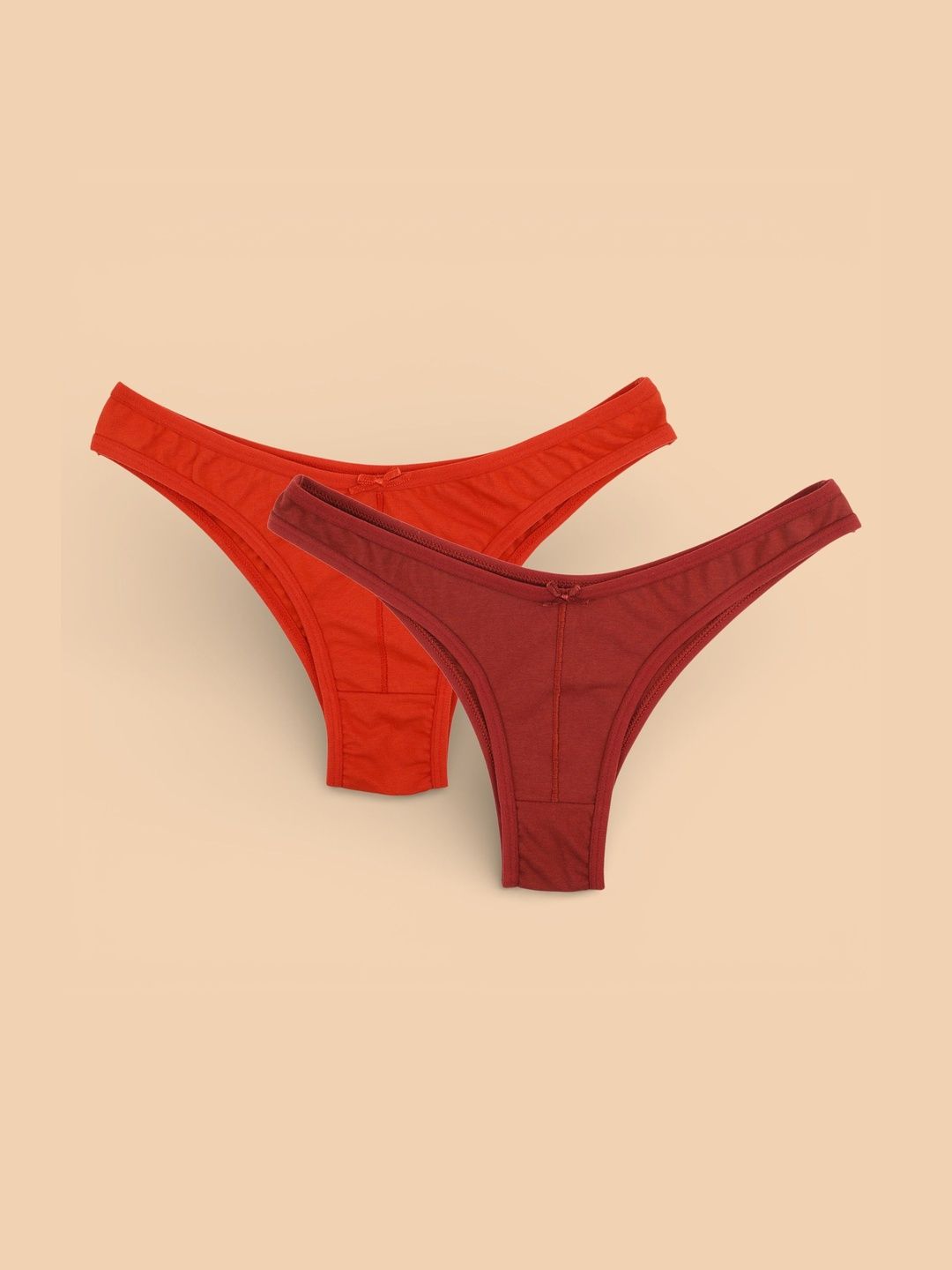 Dressberry Womens Pack Of 2 Brazilian Cotton Spandex Solid High Rise Thongs