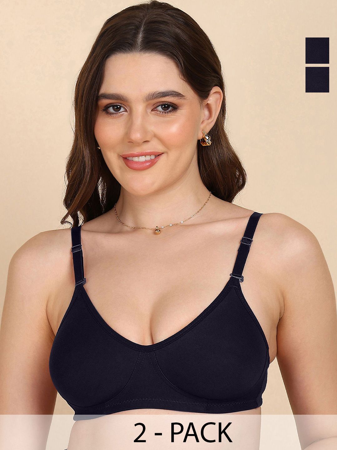 DressBerry Pack of 2 Medium Coverage Non-Padded Seamless Cotton T-shirt Bra