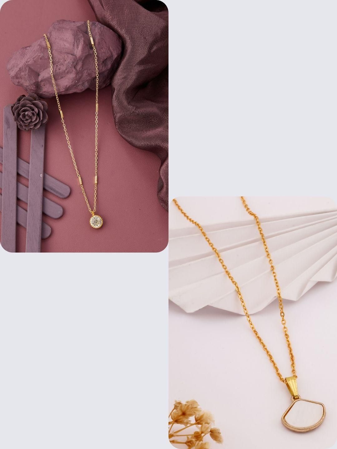Buy DressBerry Women 2 Piece Gold Plated Pendants With Chains -  - Accessories for Women