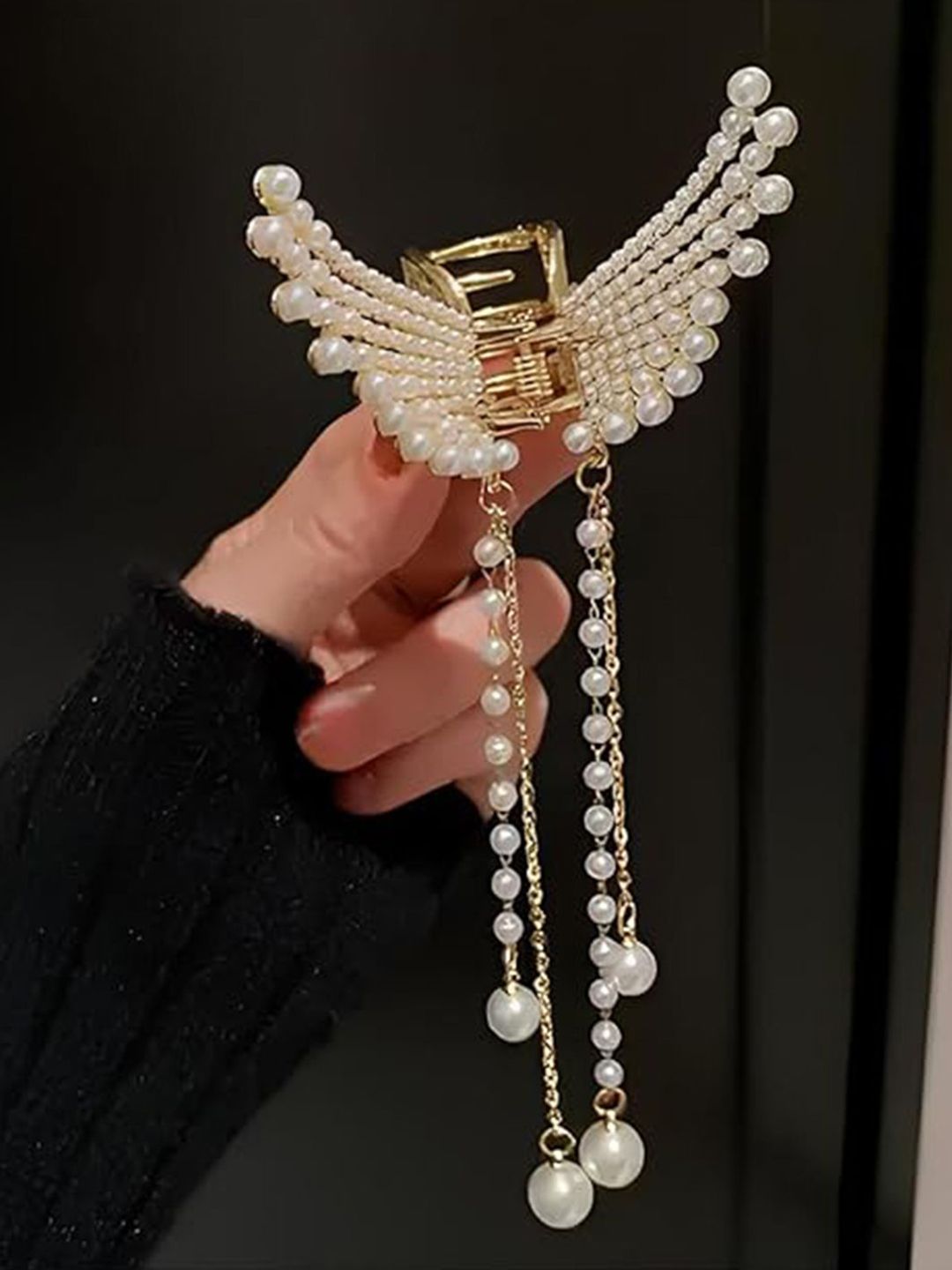 DressBerry Women Korean Style Butterfly Hair Clutcher with Pearl Tassel
