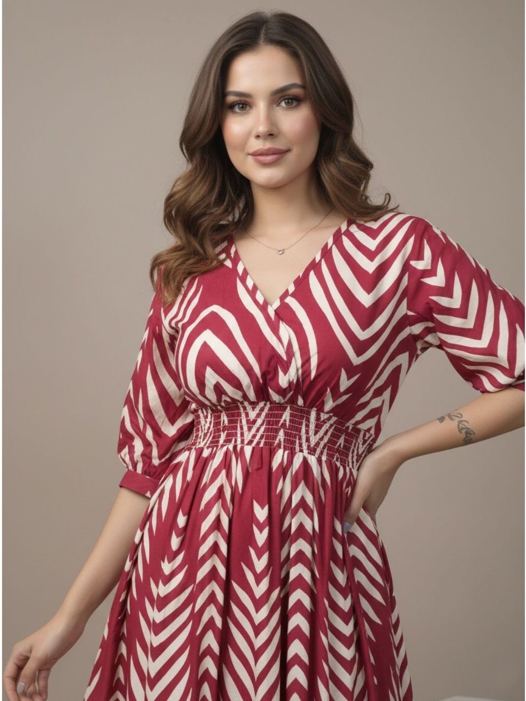 DressBerry Print Poly Rayon A-Line Midi Dress