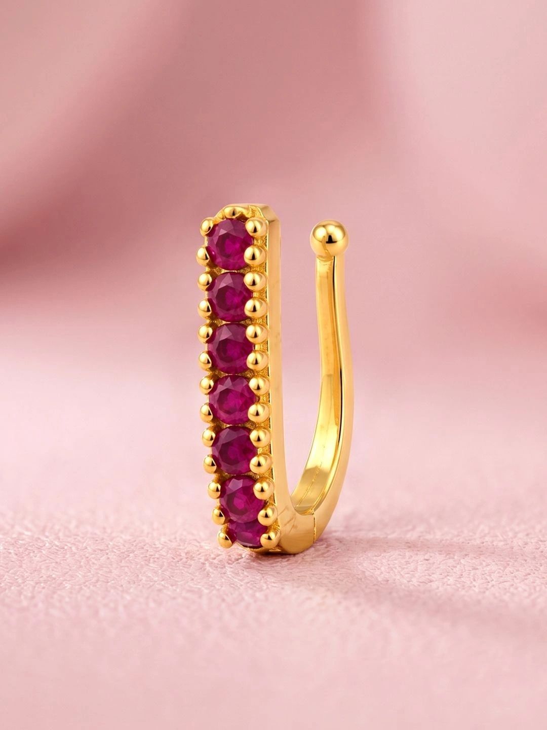 ADIVA Gold-Plated Ruby Red AD Stone Clip-On Nose Pin
