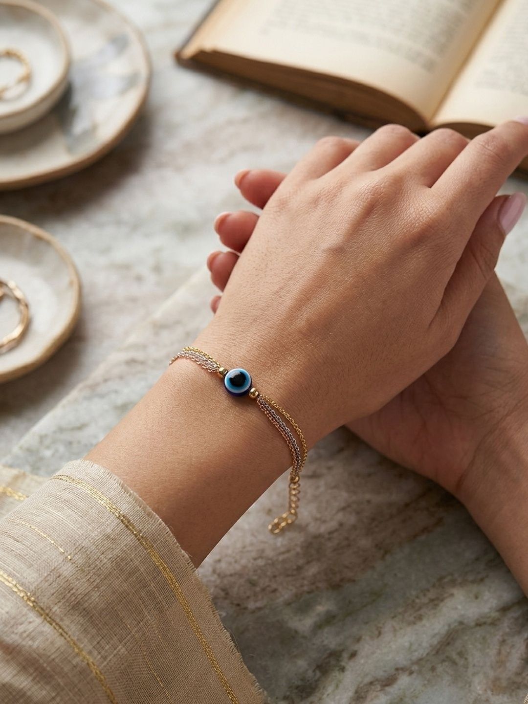 Buy DressBerry Gold Plated Artificial Beaded Evil Eye Multistrand Bracelet -  - Accessories for Women
