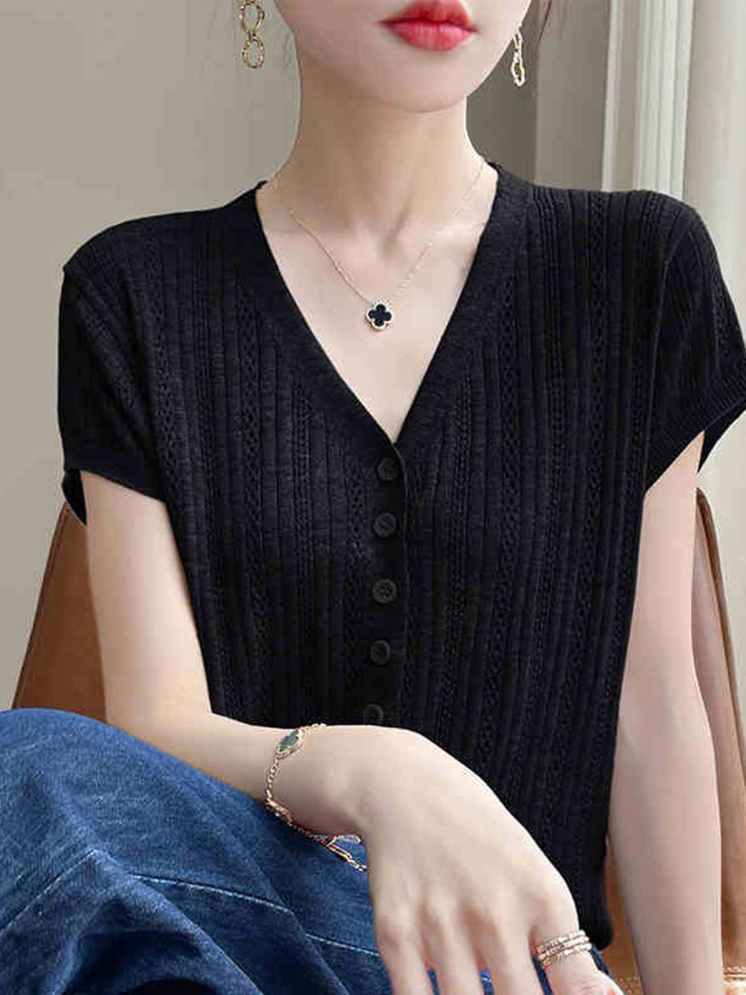 DressBerry Women Ribbed Shirt Style Top