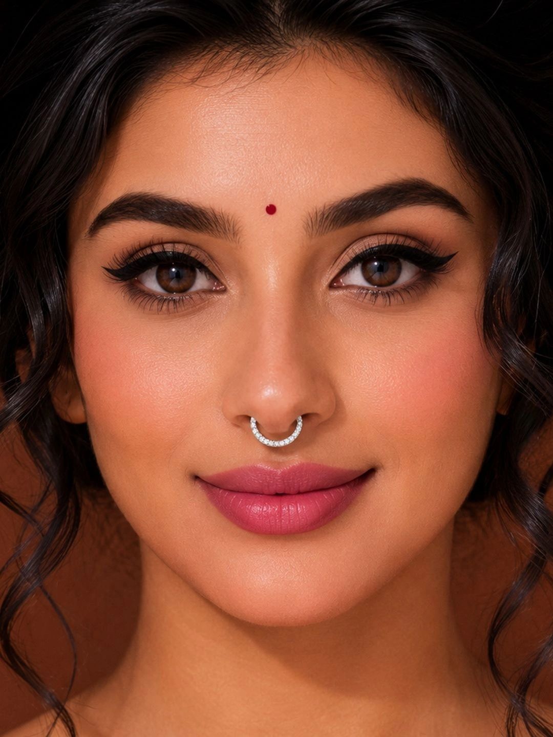 ADIVA Silver-Plated Classic Round White AD Stone Septum Nose Ring