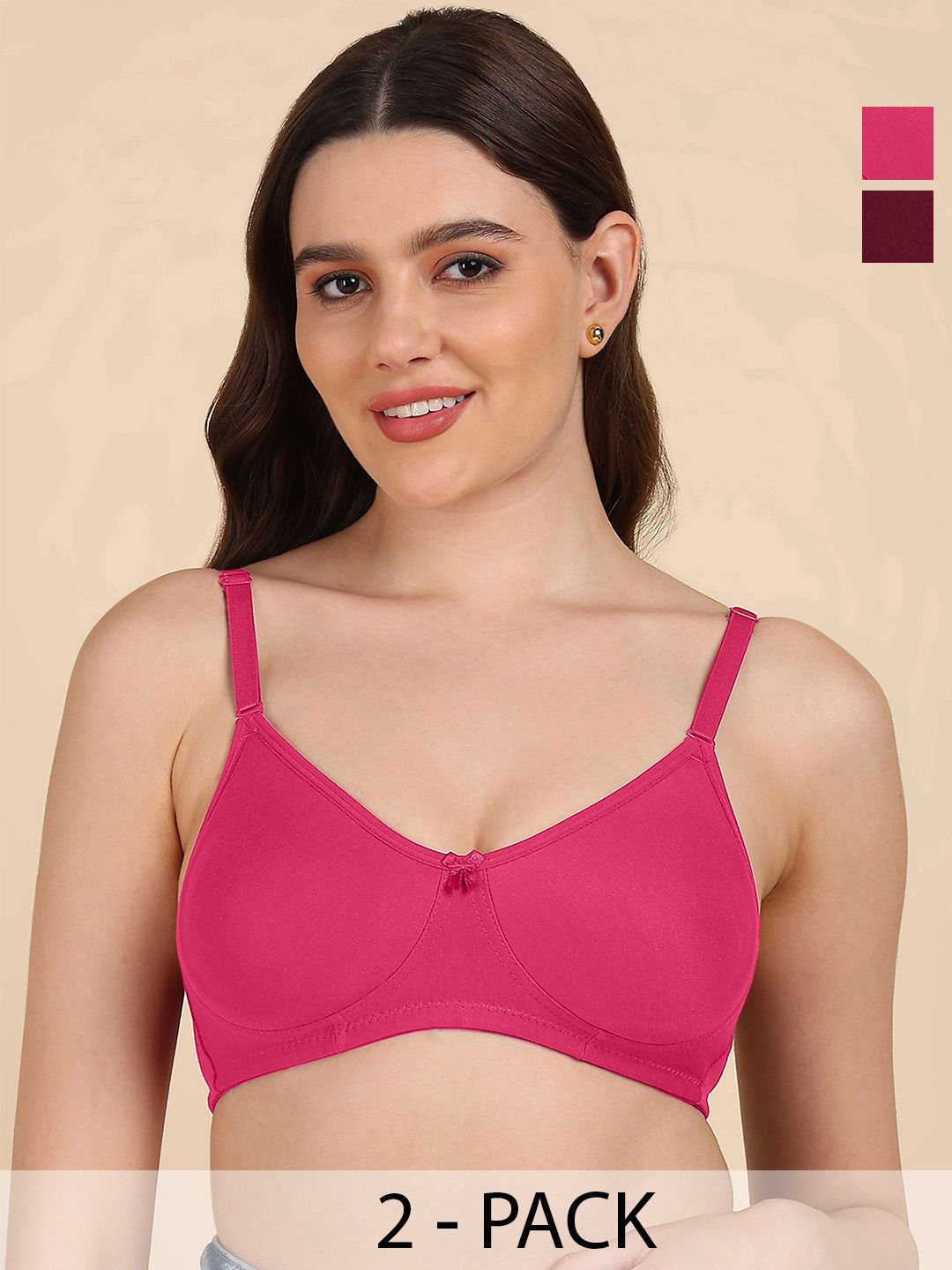DressBerry Pack of 2 Cotton Full Coverage Non-wired T-shirt Bra with Side-Panel & Concealer