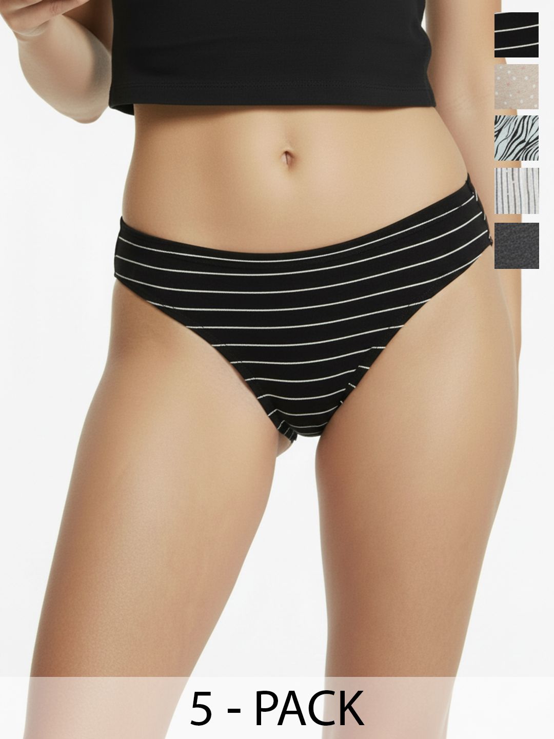 Buy DressBerry Pack Of 5 Printed & Striped Briefs DB_AW25_W_BF_09_H -  - Apparel for Women