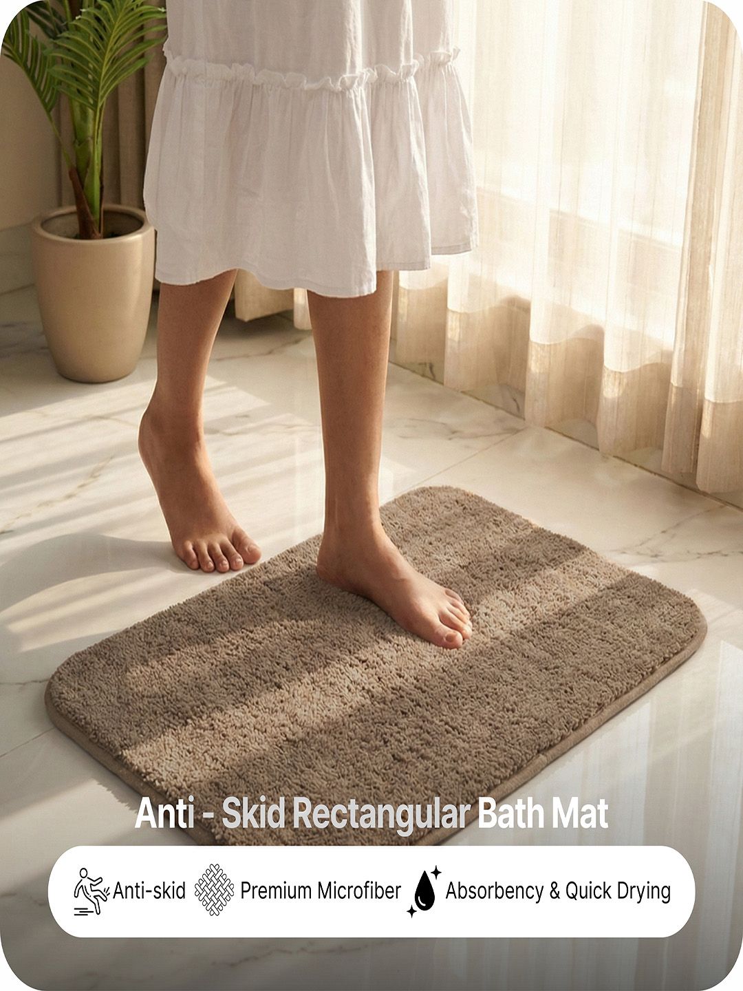 Saral Home 2Pcs Taupe 1300 GSM Microfibre Anti-Skid Bath Rugs