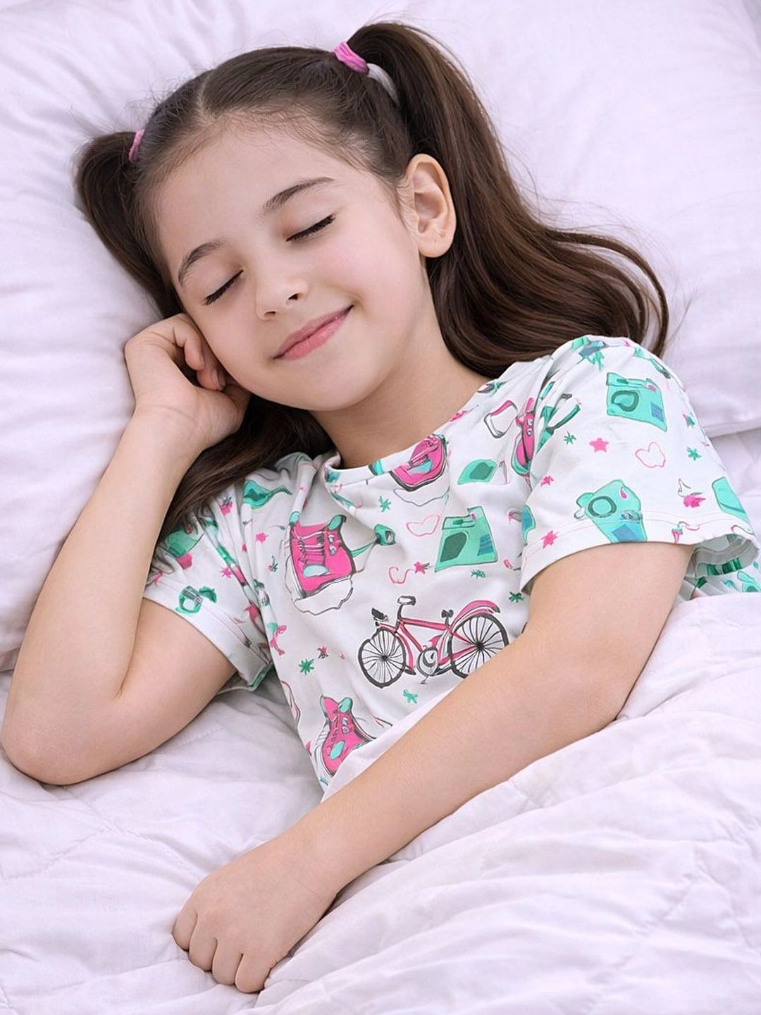 Girls Pack of 2 Graphic Printed Short Sleeves Nightdress 3