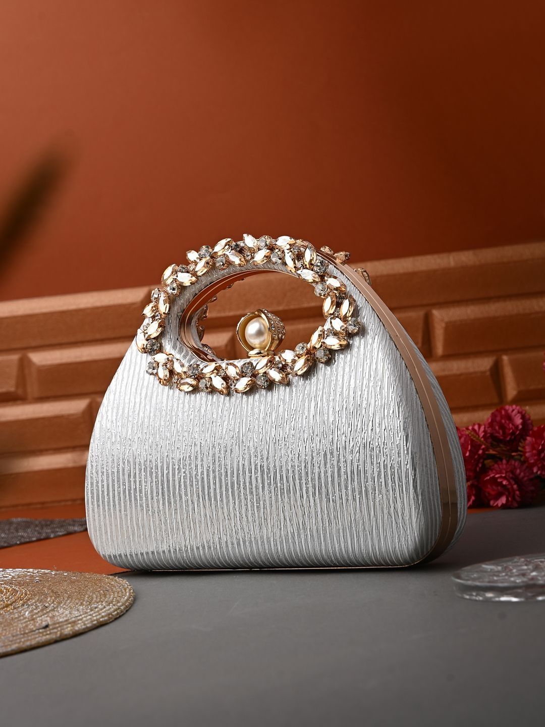 DressBerry Embroidered Embellished Box Clutch