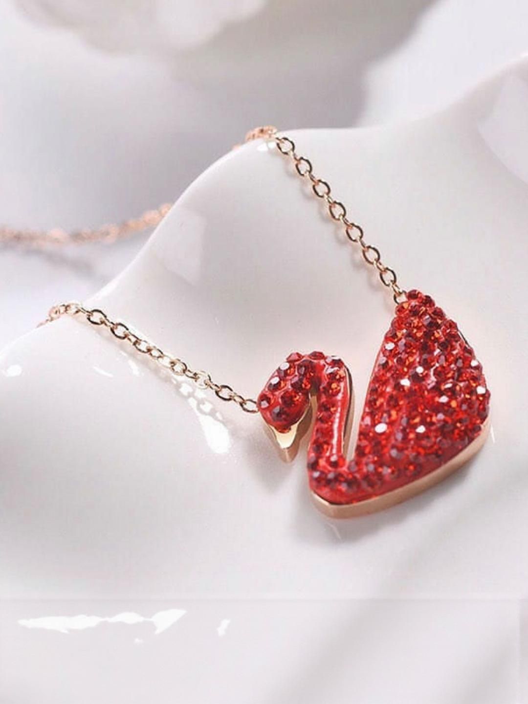 Buy DressBerry Women Gold Plated Single Layered Red Swan Necklace -  - Accessories for Women
