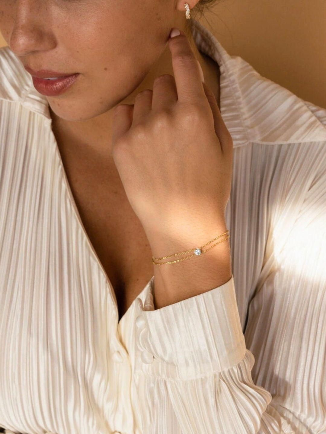 Women Gold-Plated Stainless Steel Anti-tarnish Leaf Charm Bracelet