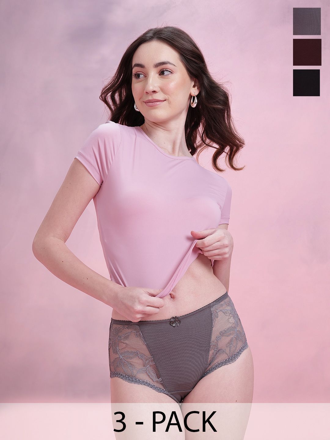 DressBerry Pack of 3 Lace Hipster Briefs DRM-DB-PAN10A-TBC