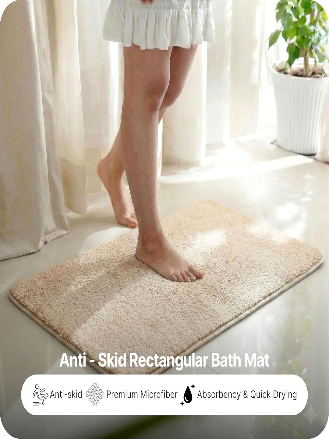 Saral Home Beige 2 Pieces Microfibre Anti Skid Bath Mats Bath Rug