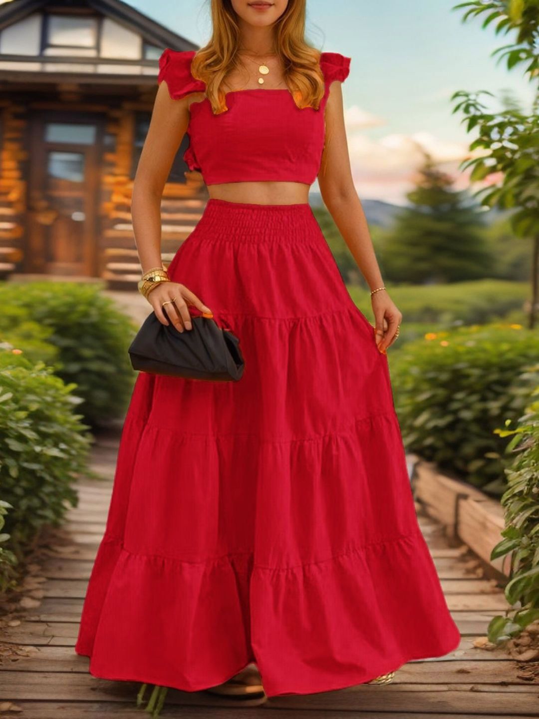 Buy DressBerry Square Neck Top With Skirt Co Ords Set -  - Apparel for Women