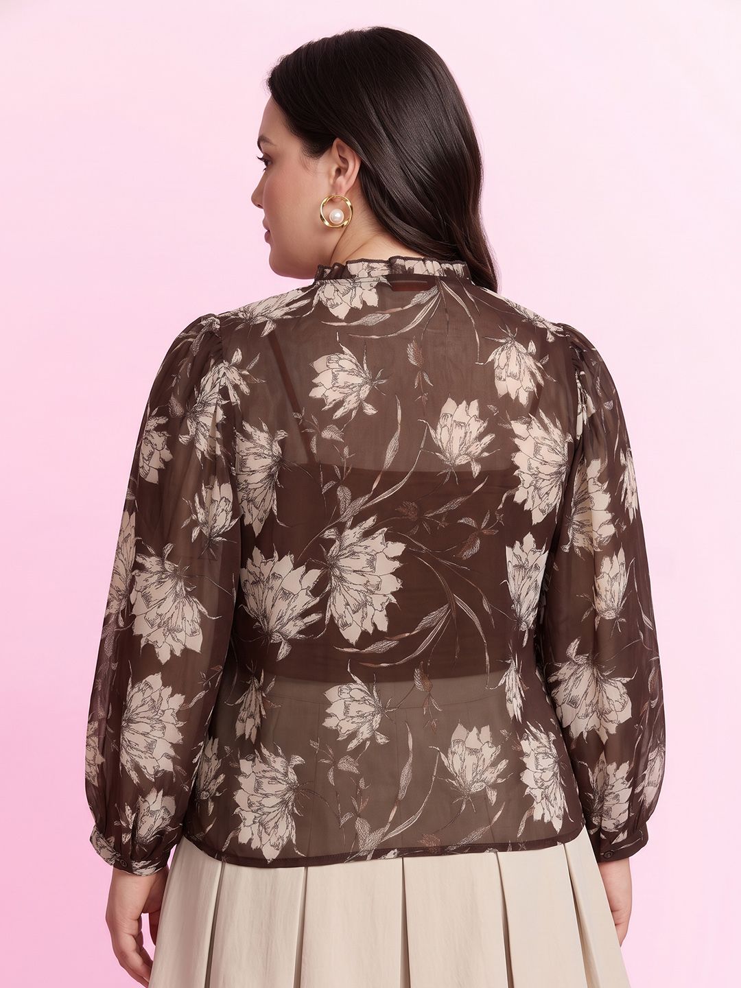 Plus Size Floral Printed Shirt Style Top 3