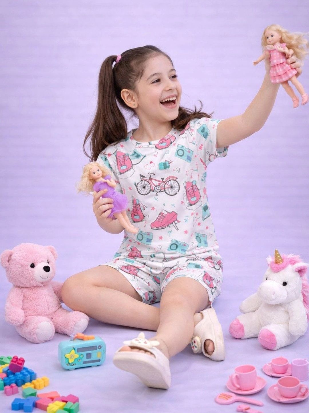 Girls Pack of 2 Graphic Printed Short Sleeves Nightdress 4