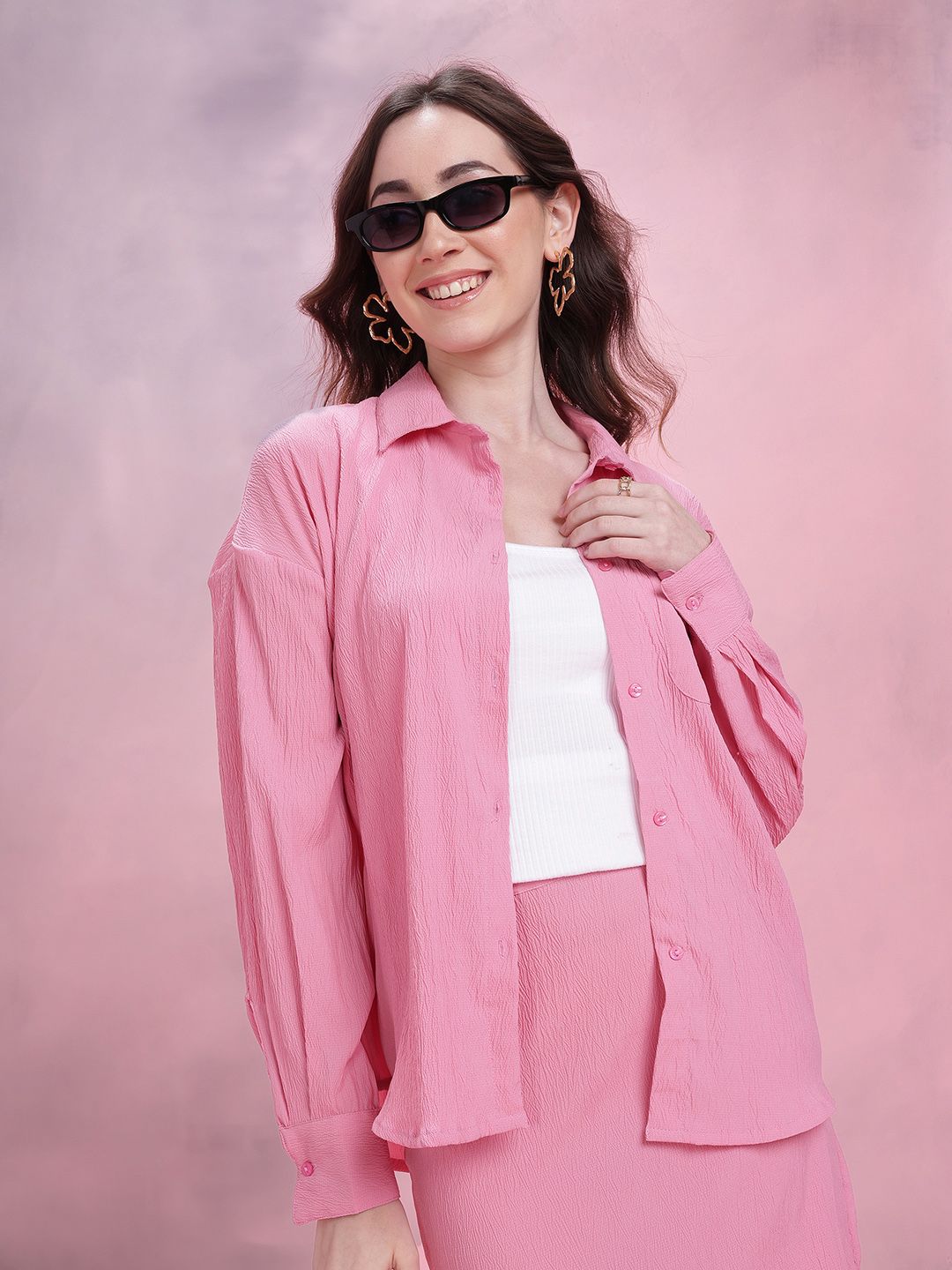 Buy DressBerry Crinkled Relaxed Fit Shirt With Straight Skirt Co Ords -  - Apparel for Women