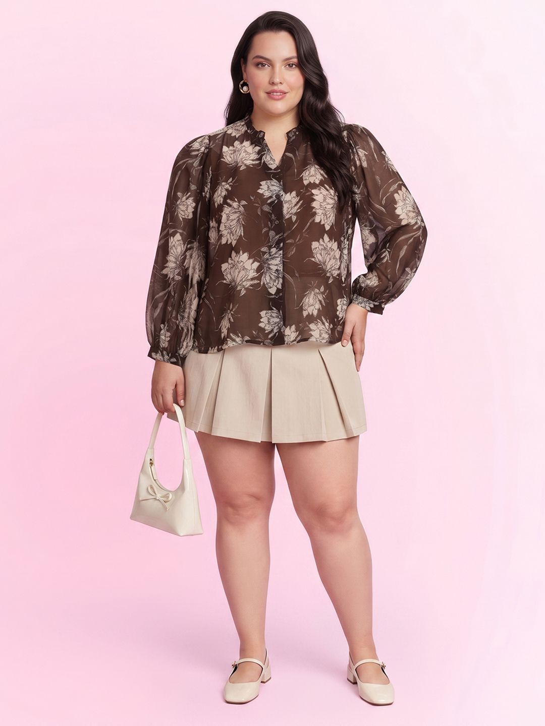 Plus Size Floral Printed Shirt Style Top 4